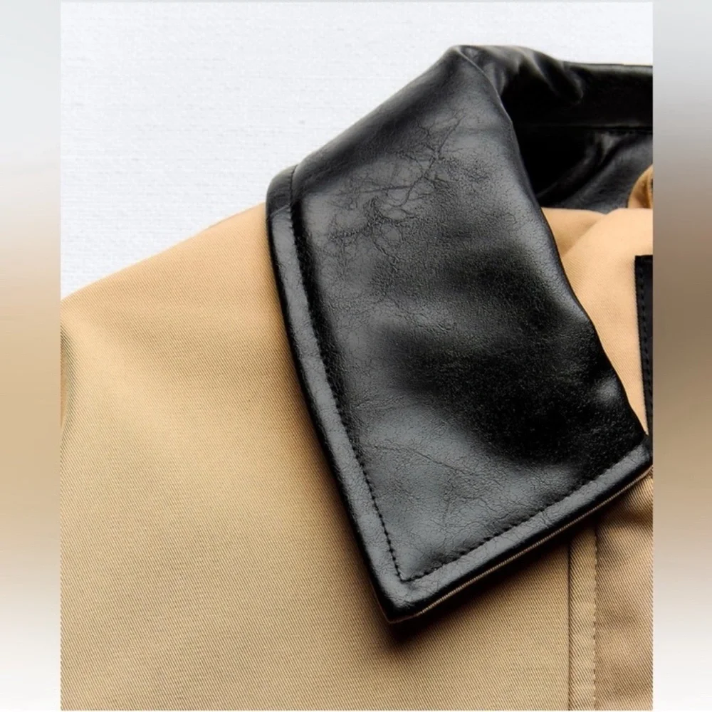 ZARA Beige Field Jacket with Black Contrast Collar
